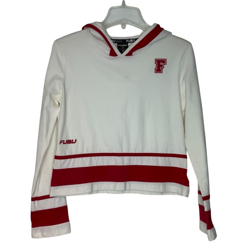 FUBU Sports White Hoodie with Red Trim